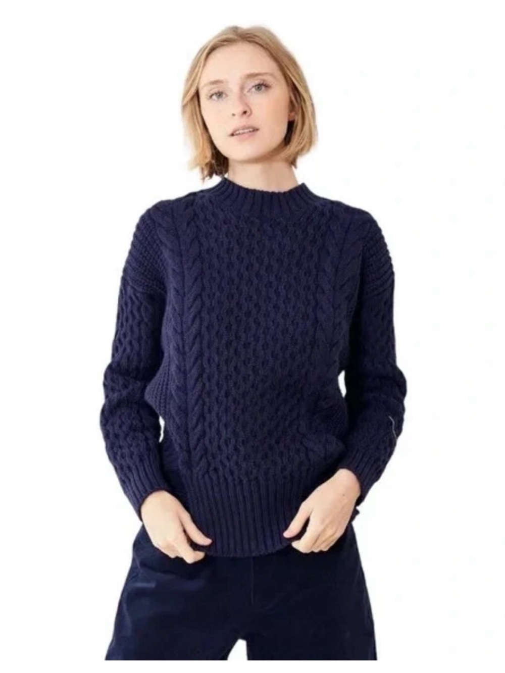 Apiece Apart Navy Cable Knit Crewneck Sweater